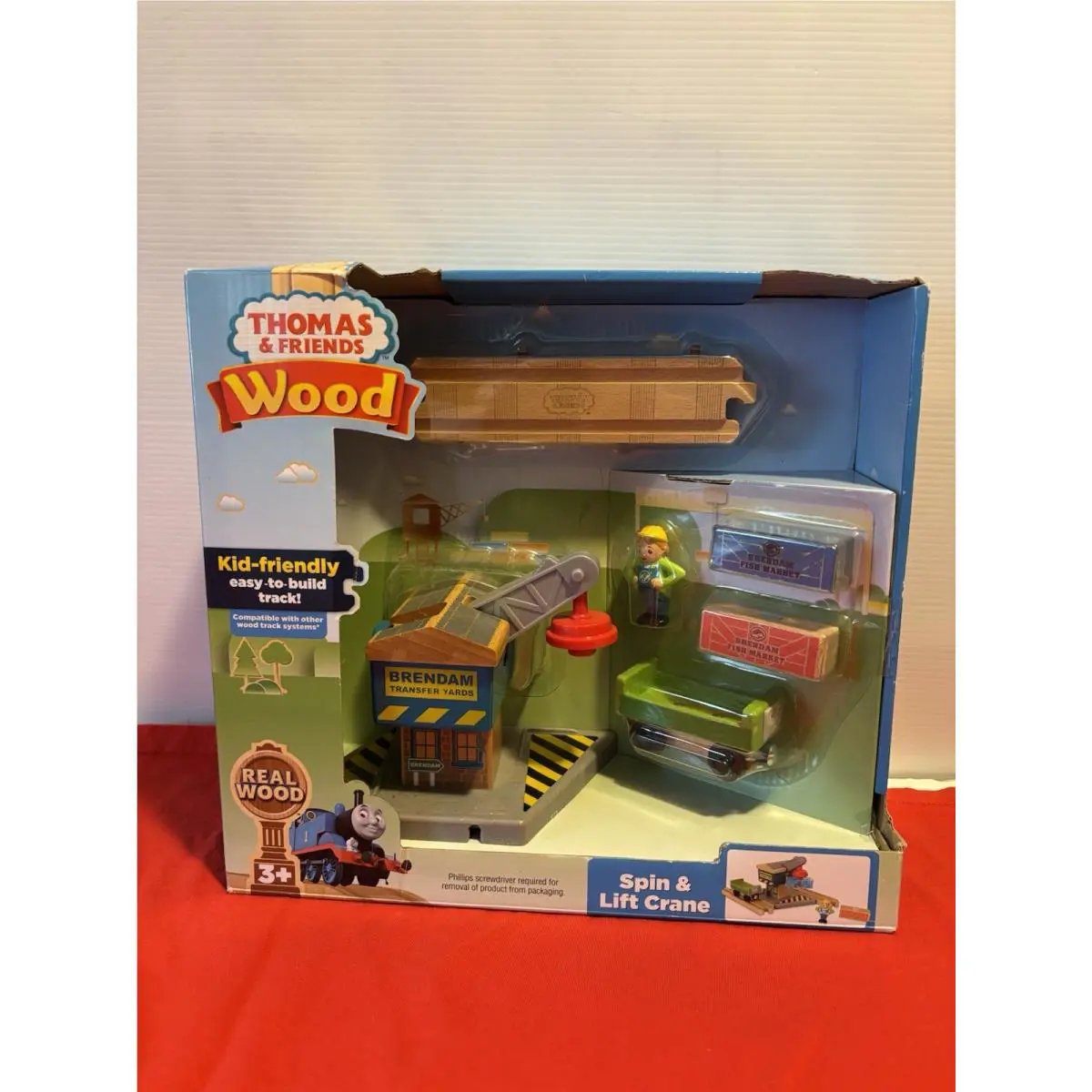 Vintage 2017 Fisher Price Thomas Train Wood Spin Lift Crane Set Retired