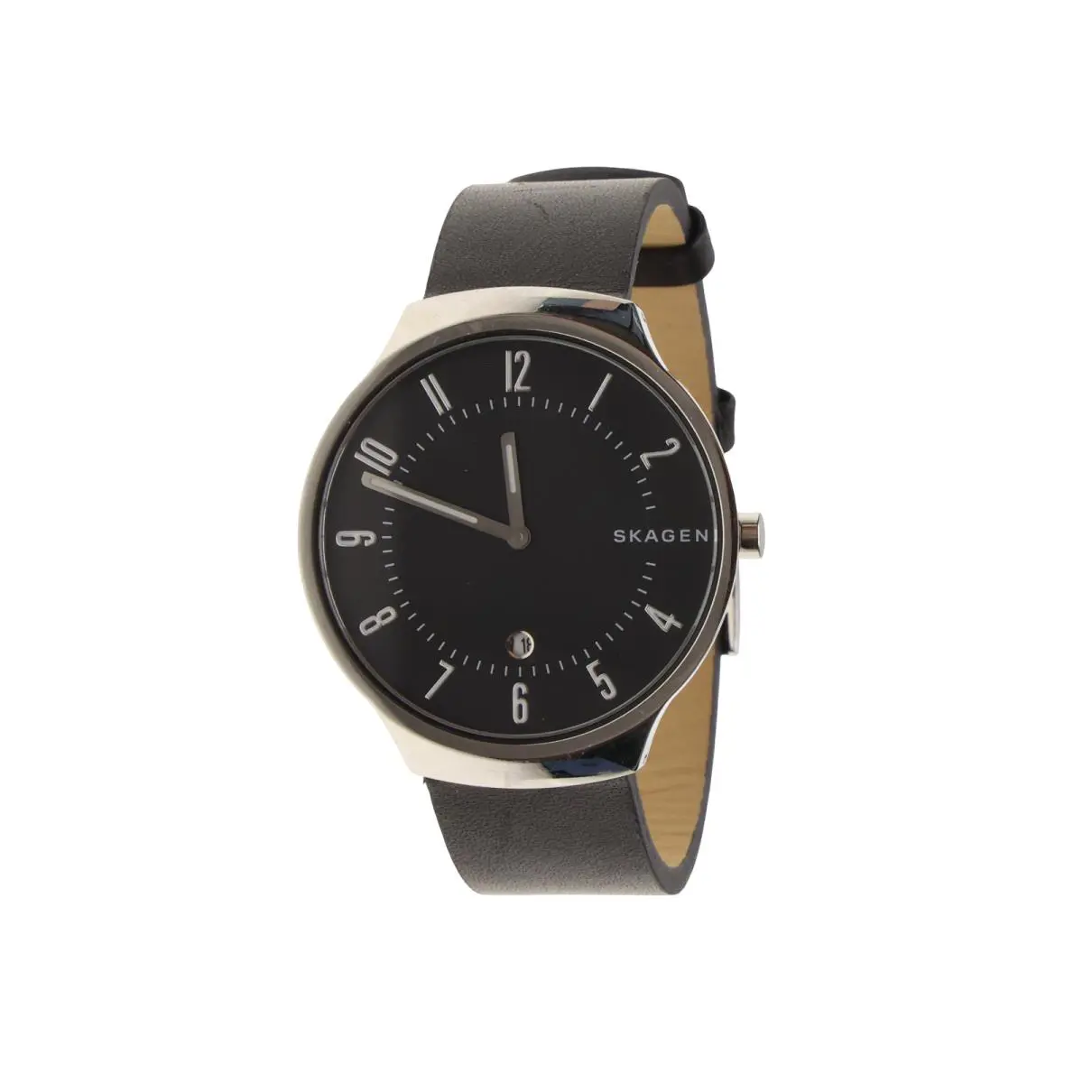 Skagen F2209 Men`s Black/silver SKW6459 `grenen` Black Leather Watch 38 mm - Dial: Black, Band: Black, Bezel: Silver