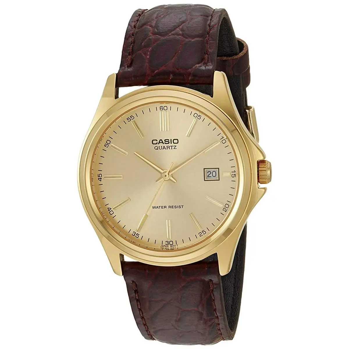 Casio MTP1183Q-9A Men`s Gold Tone Brown Leather Band Gold Dial Watch