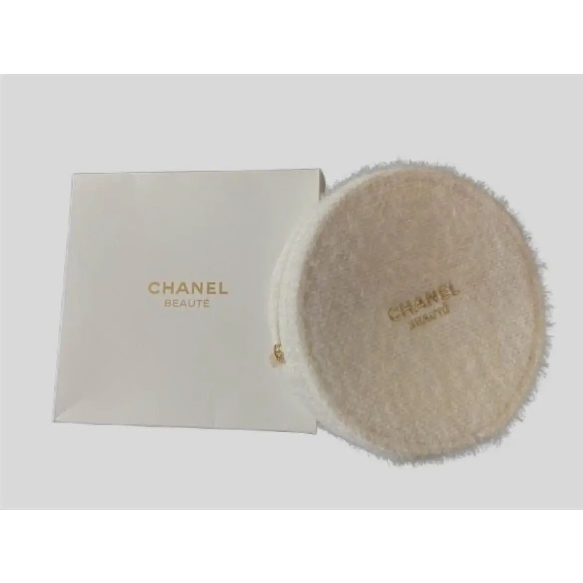 Chanel 2025 Beaute Soft Fuzzy White Snow Flurry Unique Round Cosmetic Bag