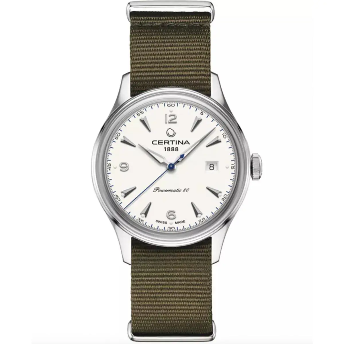 DS Heritage Powermatic White / Green Strap White Dial Wristwatch C038407180370 by Certina