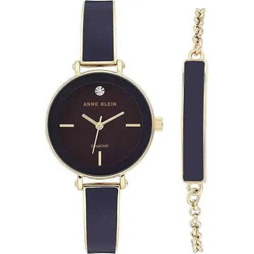 Anne Klein Diamond Dial Bangle Watch with Bracelet Set