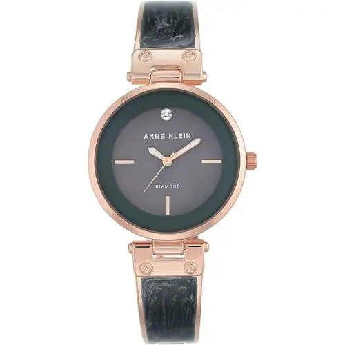 Anne Klein Diamond Rose Gold-tone/grey Marbleized Bangle Ladies Watch