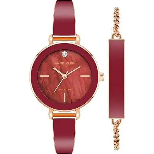 Anne Klein Diamond Dial Bangle Watch with Bracelet Set AK/3620BYST