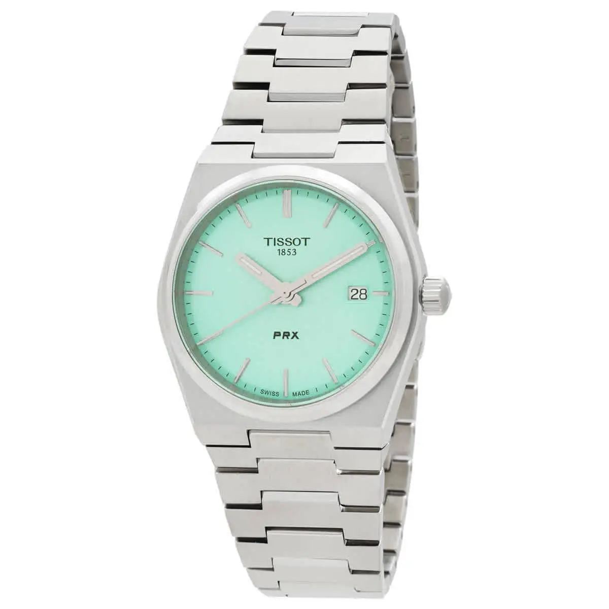 Tissot Prx Light Green 35MM Quartz Stainless Bracelet Watch T1372101109100 - Dial: Mint / Light Green, Band: Silver, Bezel: Silver