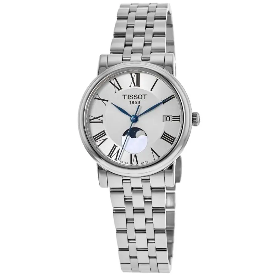 Tissot Carson Premium Lady Moonphase Women`s Watch T122.223.11.033.00 - Silver, Dial: White, Band: Silver