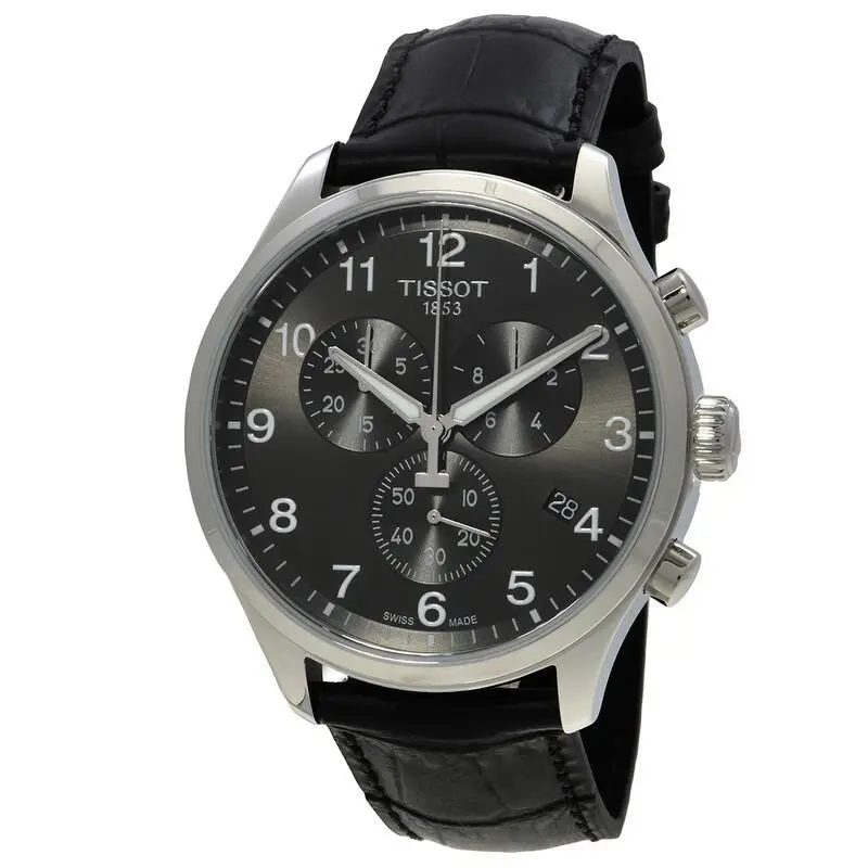Tissot Men`s Chrono XL Sapphire Quartz Chronograph Watch - T1166171605700 - Dial: Black, Band: Black, Bezel: Silver