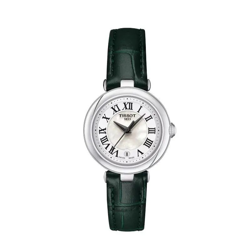 Tissot T-lady Bellissima Small Lady Leather Strap Watch 26mm T1260101611302 - Dial: White, Band: Green, Bezel: Silver