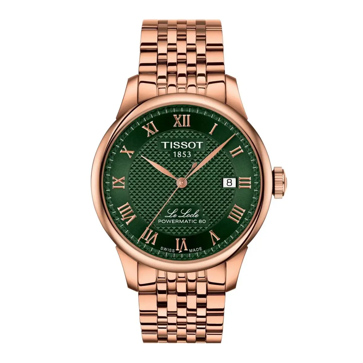 Tissot Le Locle Powermatic 80 Green Dial 39.3 MM T006.407.33.093.00 - Dial: Green, Band: Silver, Rose Gold, Bezel: Rose Gold