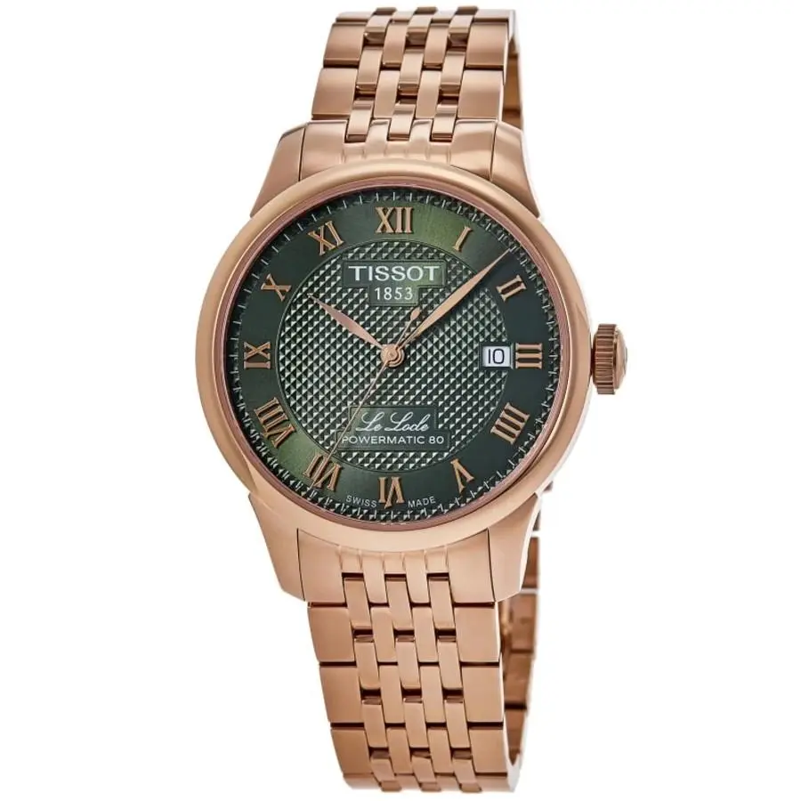 Tissot Le Locle Powermatic 80 Green Dial Men`s Watch T006.407.33.093.00 - Face: Green, Dial: Green, Band: Rose Gold
