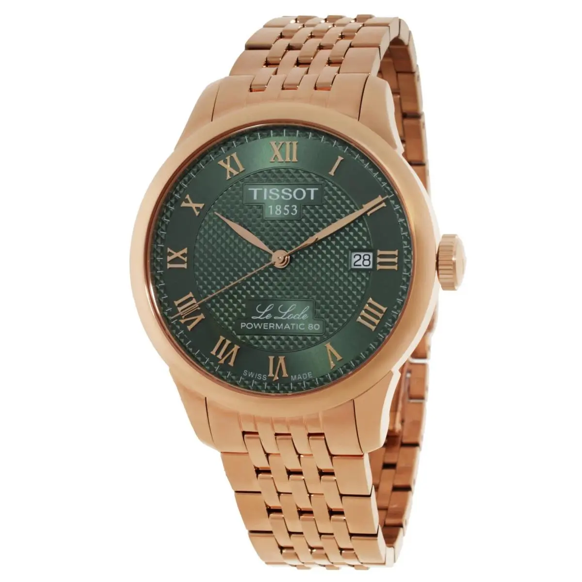 Tissot Le Locle Automatic Green Dial Men`s Watch T0064073309300 - Dial: Green, Band: Rose Gold PVD, Bezel: Rose Gold PVD
