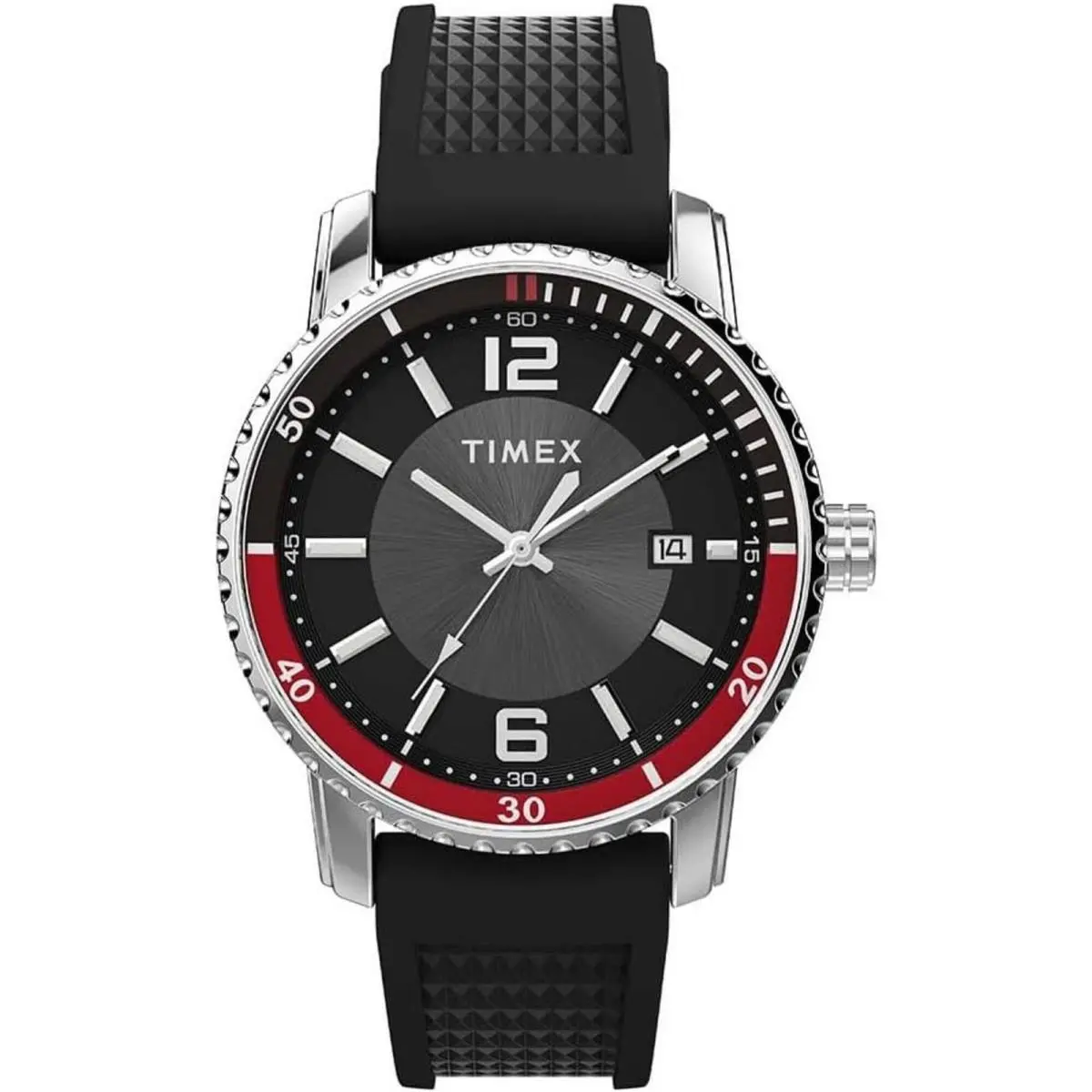 Timex Men`s Watch Trend Silver Tone Case Black Dial Silicone Strap TW2W60600