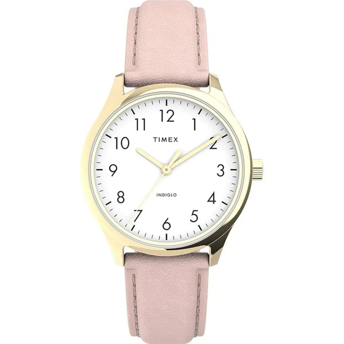 Timex Women`s Watch Easy Reader Quartz White Dial Pink Leather Strap TW2V25200 - Dial: White, Band: Pink