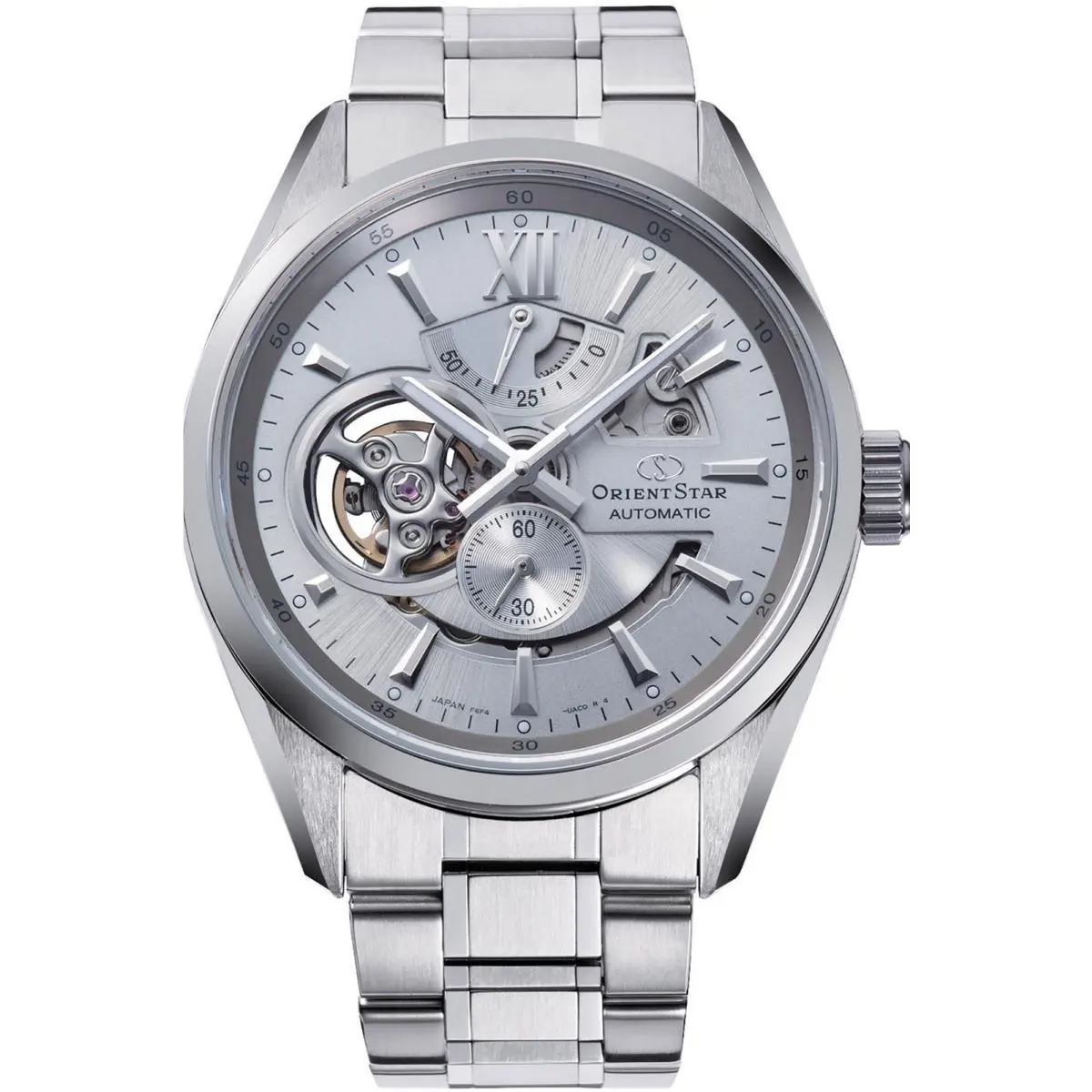 Orient Men`s Contemporary Modern Skeleton 41mm Automatic Watch RE-AV0125S00B - Dial: Silver Tone, Band: Silver Tone, Other Dial: Silver