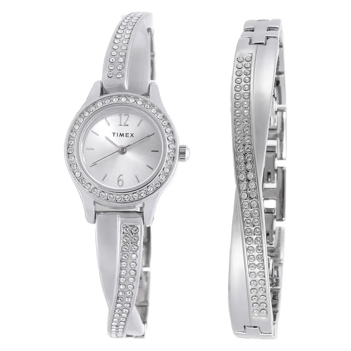 Timex Trend Quartz Crystal Silver Dial Ladies Watch and Bracelet Set TW2T58000