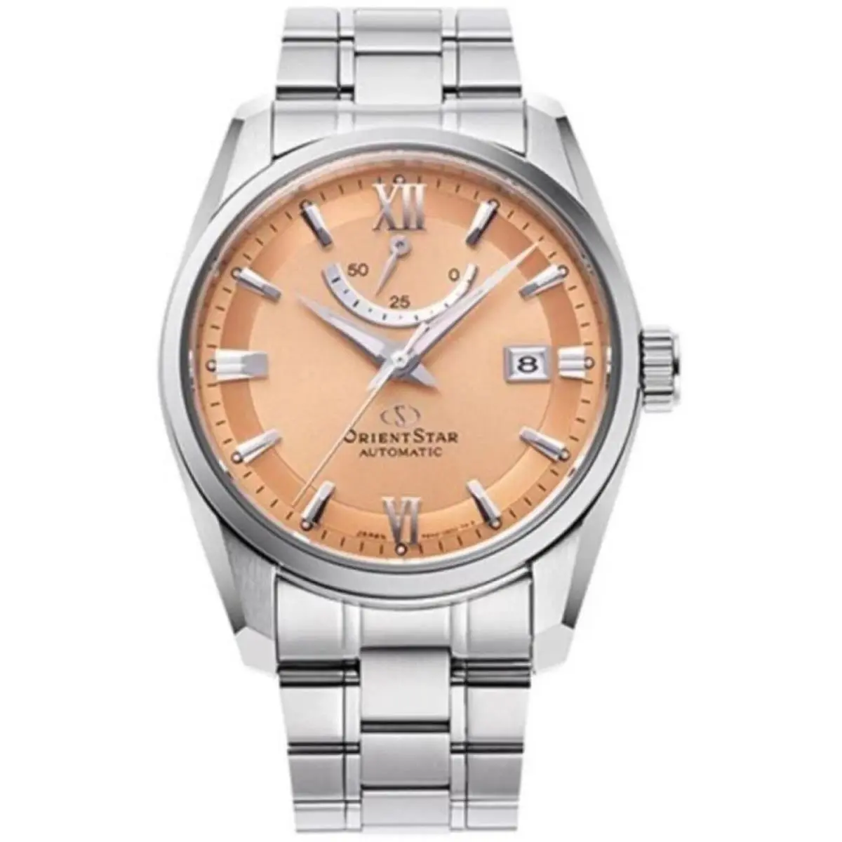 Orient RE-AU0108G00B Men`s Automatic Contemporary Date Steel Watch RE-AU0108G - Silver, Dial: Orange, Band: Silver