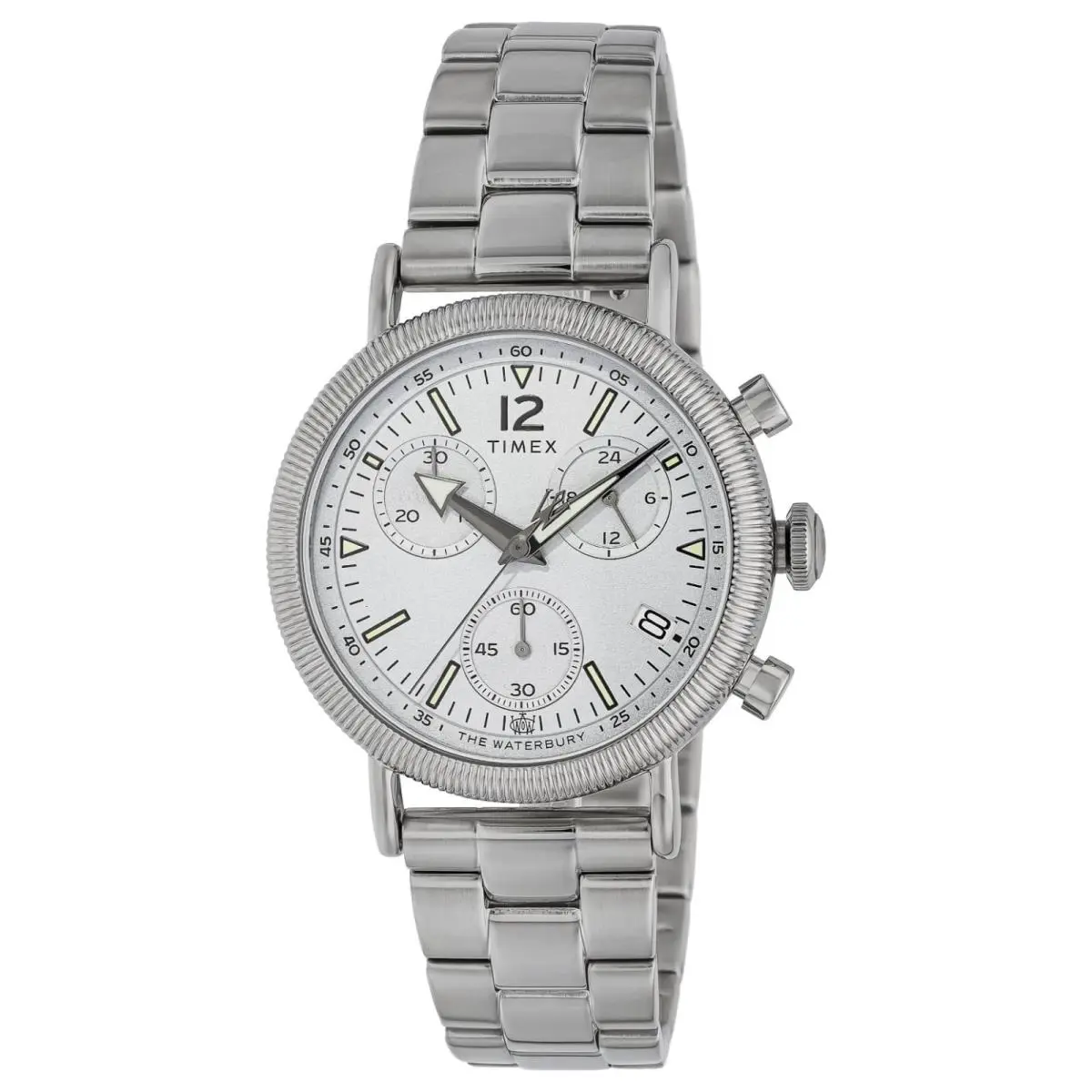 Timex TW2W20900 Waterbury Standard Coin Edge Men`s Wristwatch Silver White - Dial: Silver, Band: Silver, Bezel: Silver