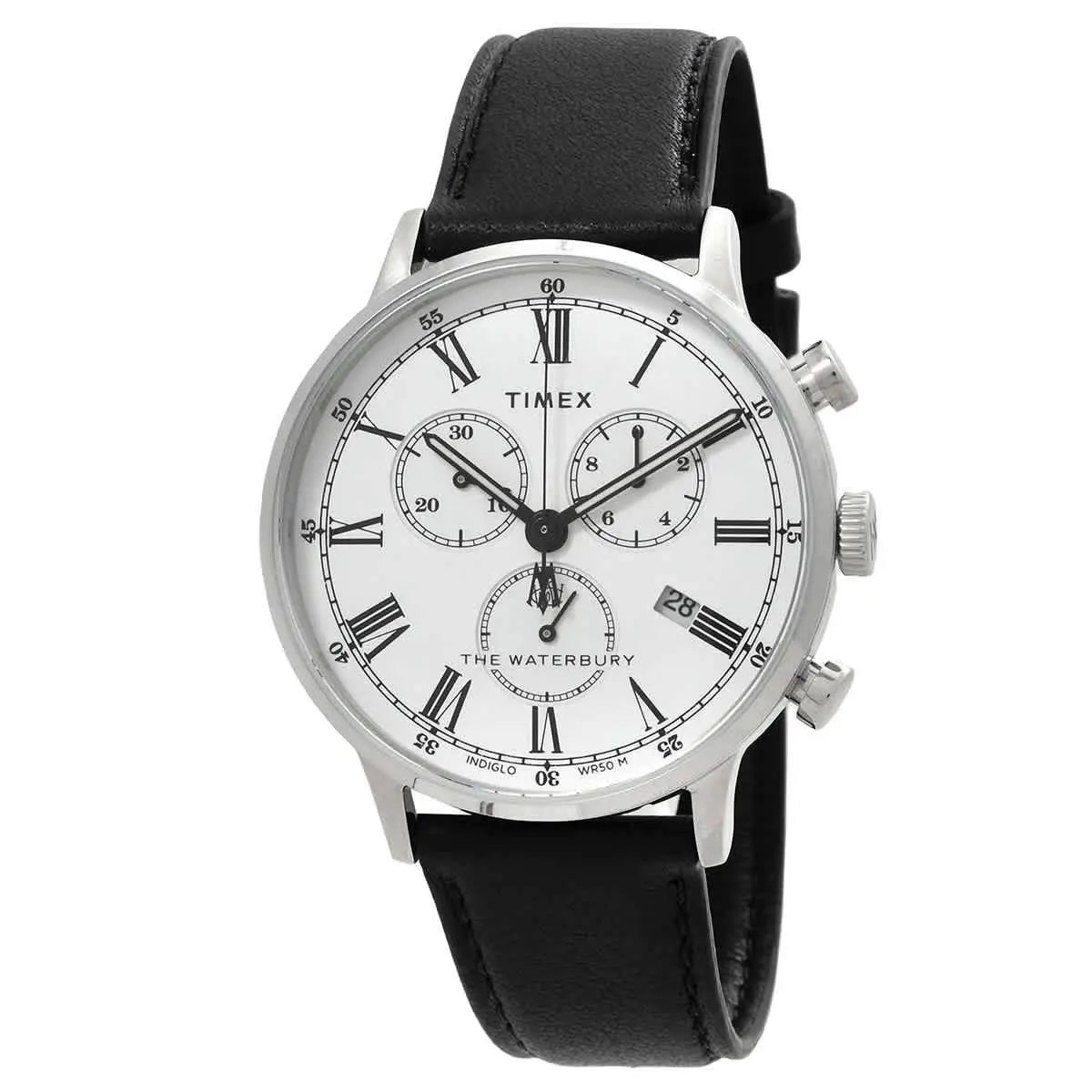 Timex Waterbury Classic Chronograph Quartz White Dial Men`s Watch TW2U88100 - Dial: White, Band: Black, Bezel: Silver-tone