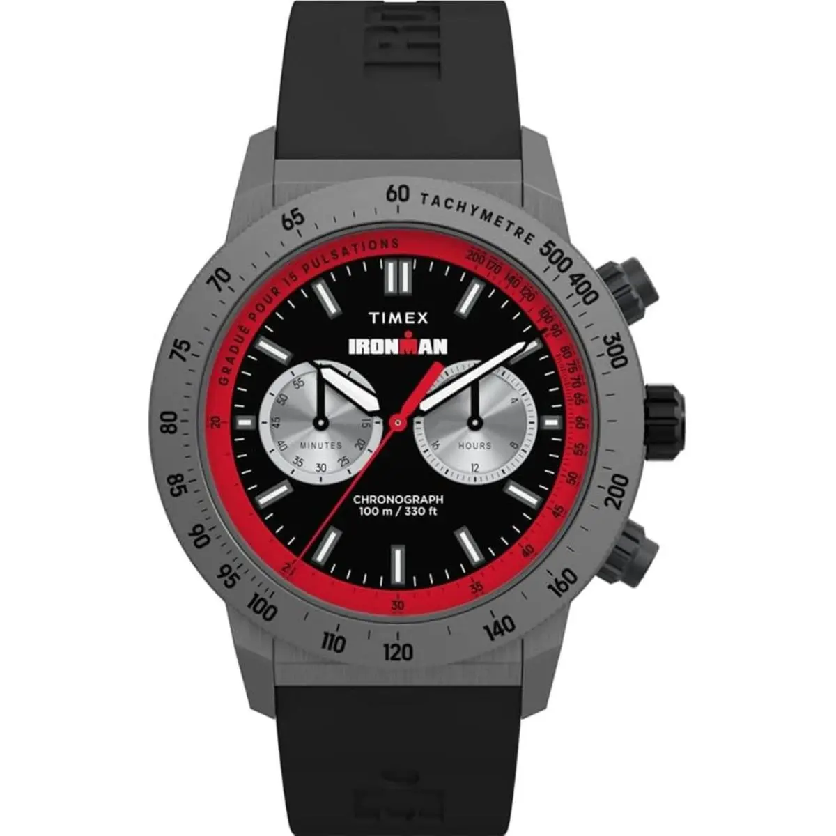 Timex Men`s Watch Ironman Chronograph Black and Silver Dial Strap TW2Y01900VQ - Dial: Black, Silver, Band: Black