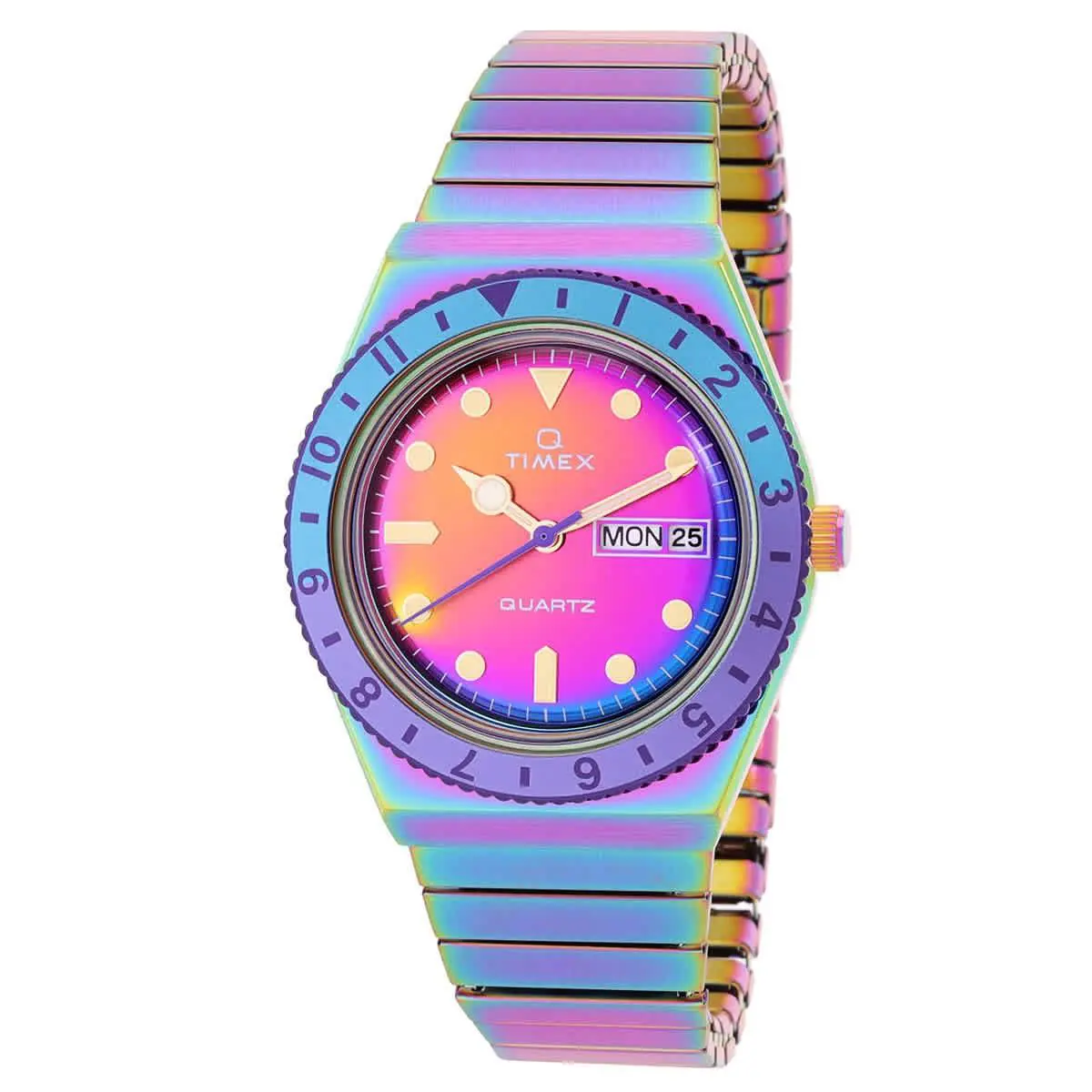 Timex Q Timex Iridescence Quartz Expansion Band Ladies Watch TW2W41100 - Dial: Purple and Blue, Band: Iridescence, Bezel: Iridescence