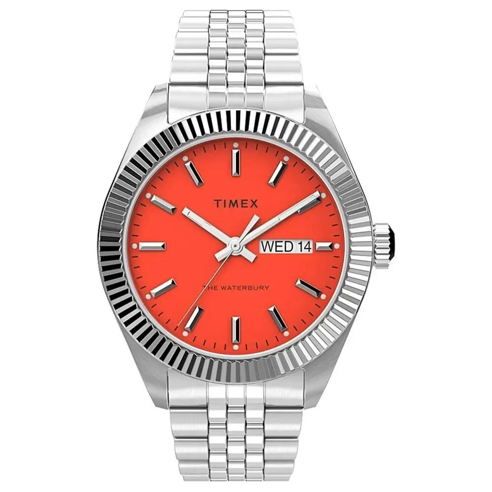 Timex Waterbury Legacy Stainless Steel 41mm Silver Orange Watch TW2V17900 - Orange, Silver