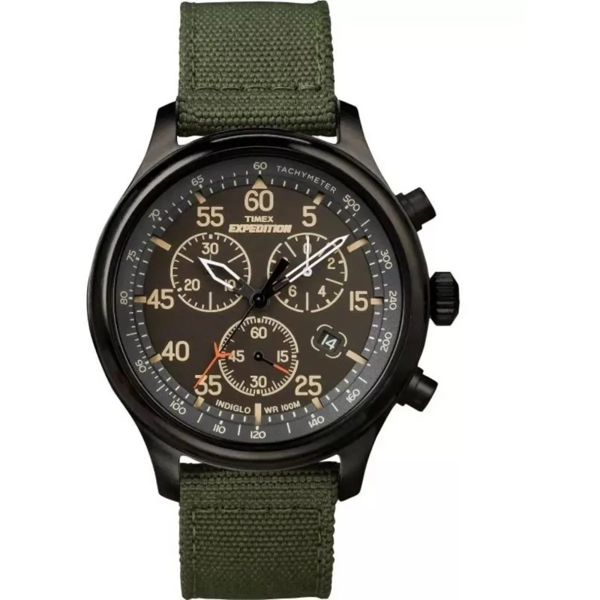 Timex Men`s Watch Expedition Quartz Chrono Black Dial Green Strap TW4B103009J
