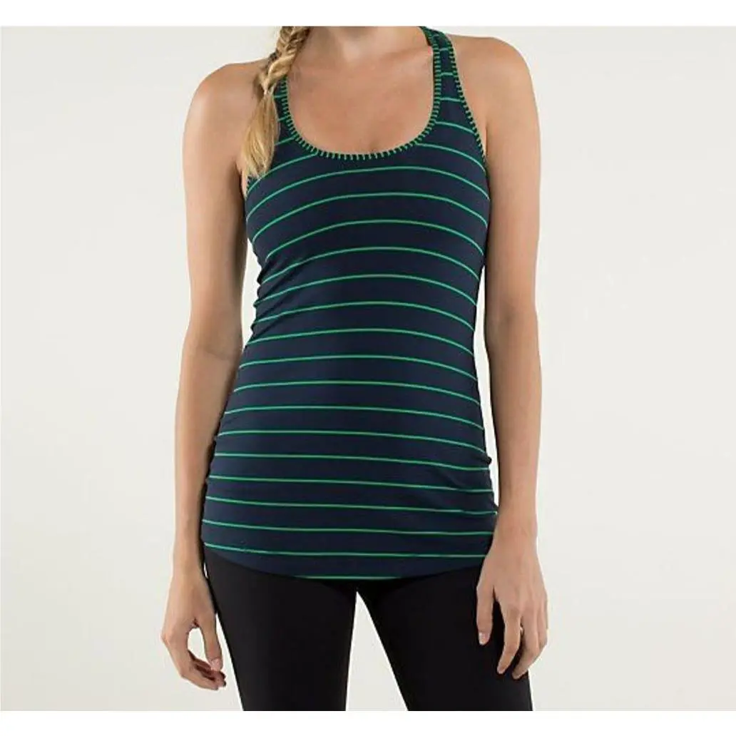 Lululemon - Tank - Power Y - Size 08 - Slalom Stripe Inkwell Green Bean
