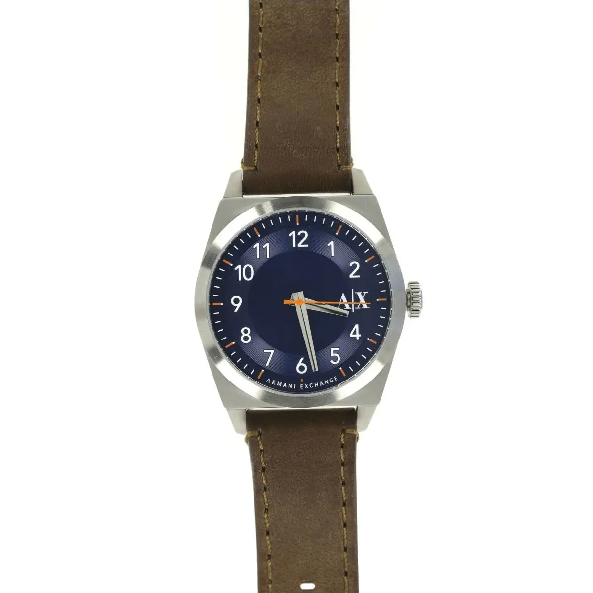 Armani Exchange Blue Dial Brown Leather Men`s Stainless Steel Wrist Watch 137973