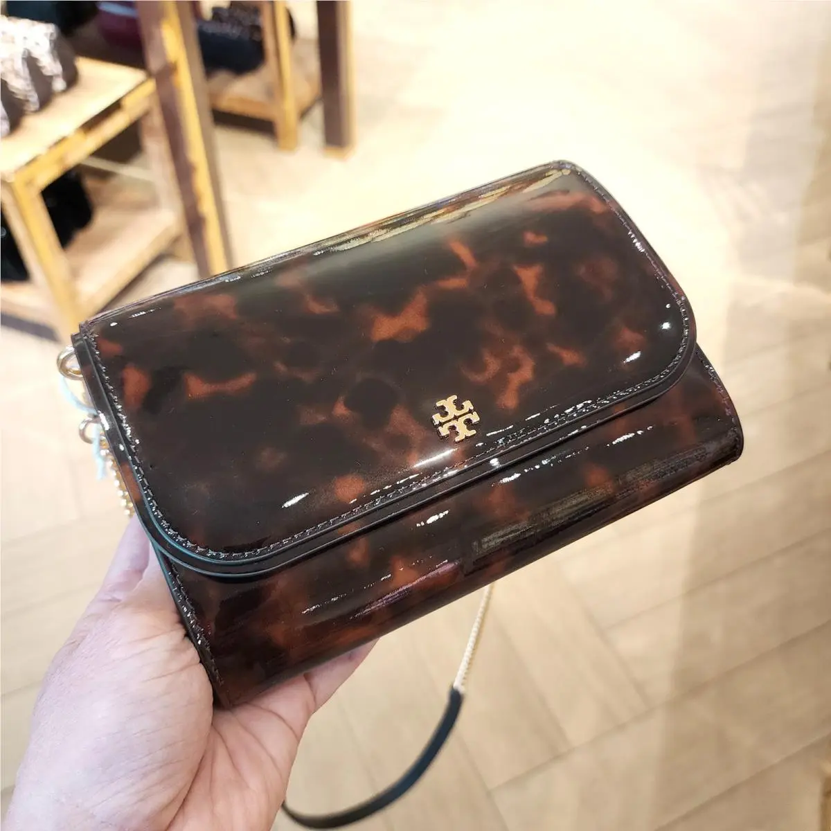 Tory Burch Emerson Tortoise Chain Wallet Clutch Crossbody Purse Bag 165943