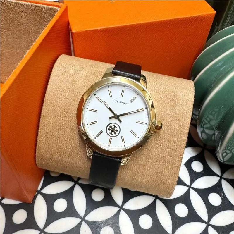 Tory Burch Collins Black Leather Watch TBW1205