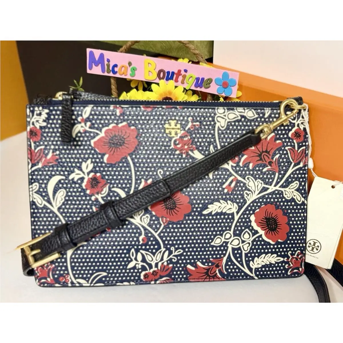 🆕tory Burch Blake Printed Double Zip Slim Crossbody Bag