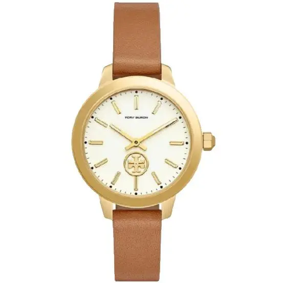 Collins TBW1202 White Dial Brown Leather Strap 38MM Womens Watch by Tory Burch