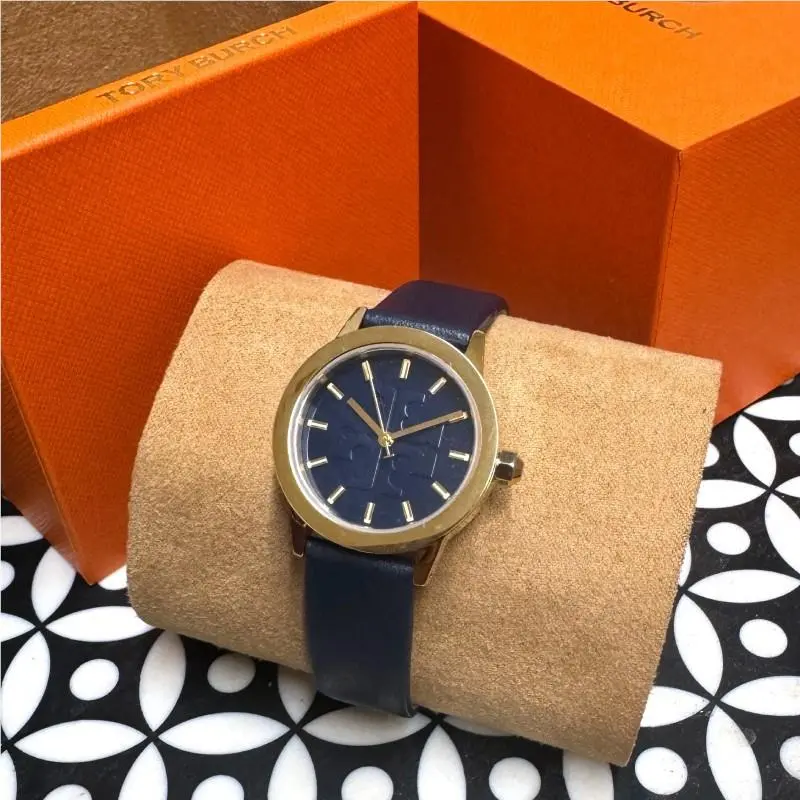 Tory Burch The Gigi Gold-tone and Navy Leather Watch TBW2001
