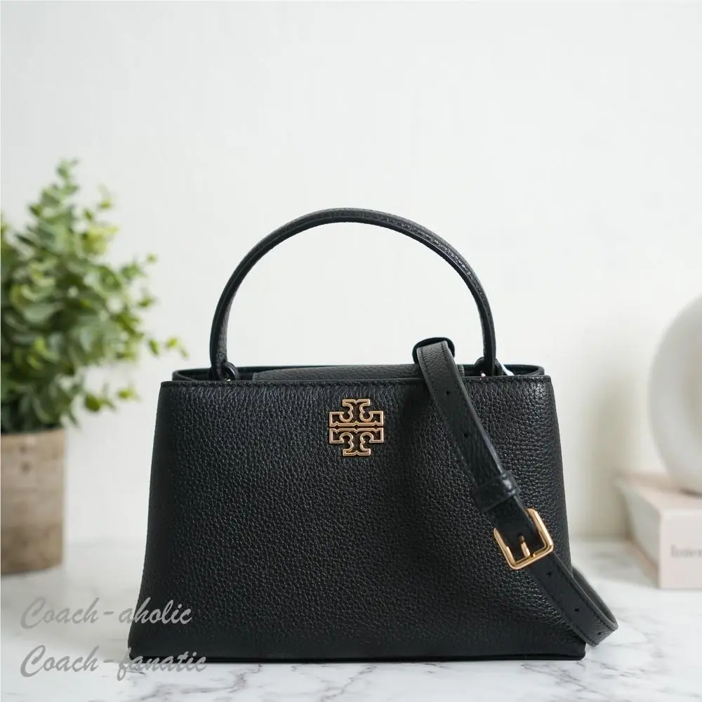 Tory Burch Britten Pebbled Leather Mini Satchel Crossbody in Black