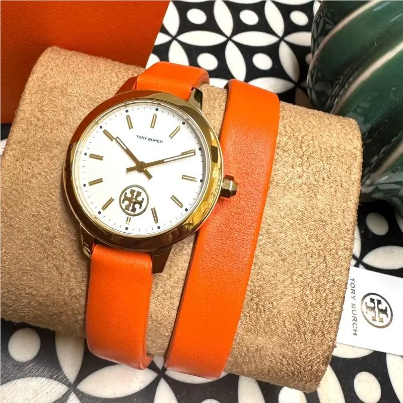 Tory Burch Collins Orange Double Wrap Gold Case Women`s 32mm Watch TBW1302