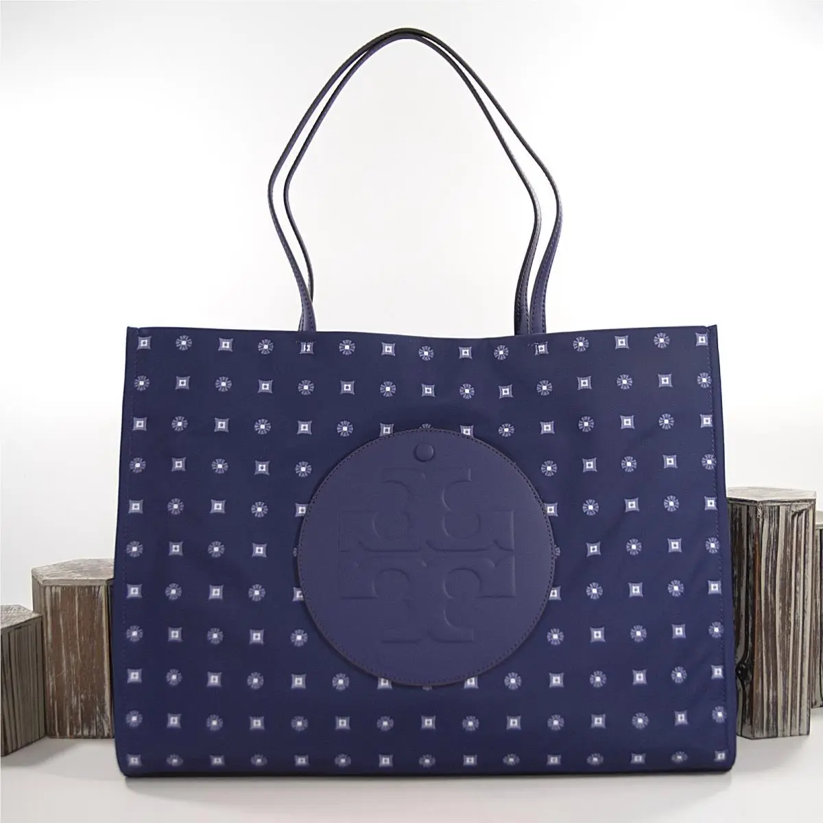 Tory Burch Ella Nothing Ditzy Purple Nylon Leather Large Tote Bag