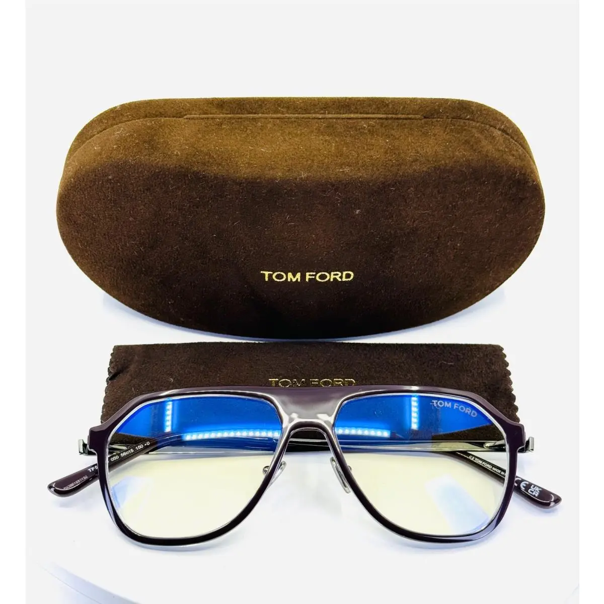 Tom Ford TF5943-B 050 Brown Silver Aviator Full Rim Eyeglasses 56-15-150 B:45