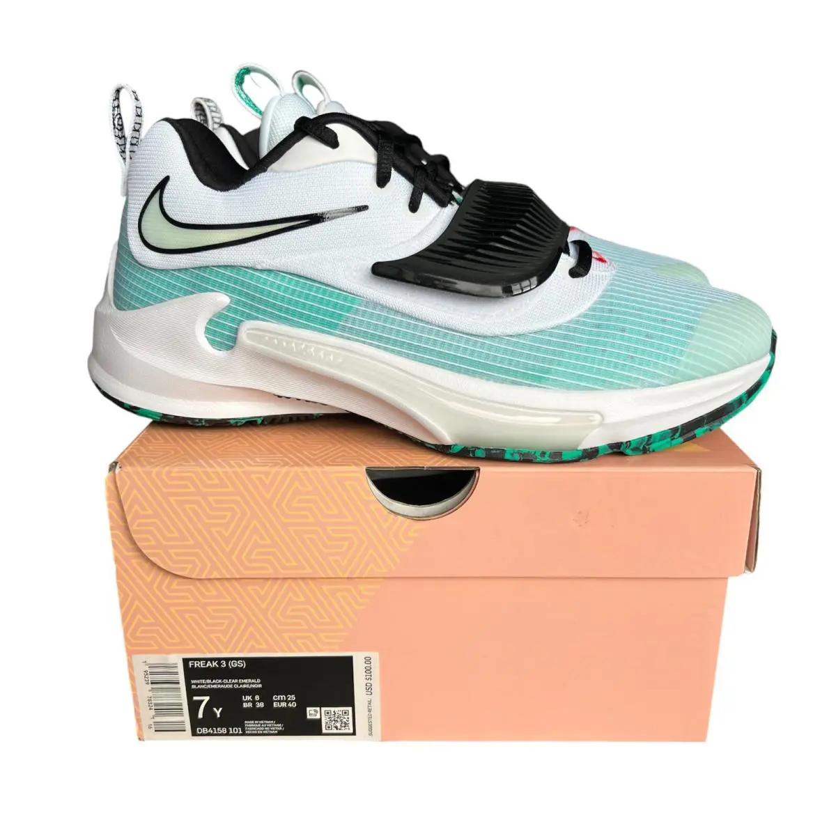 Nike Zoom Freak 3 GS N.i.k.e. Sizes 4Y-7Y Giannis Clear Emerald DB4158-101 - Multicolor