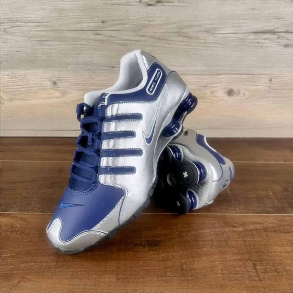 Nike Shox NZ Mens Size 10.5 Metallic Silver Midnight Navy 378341 402