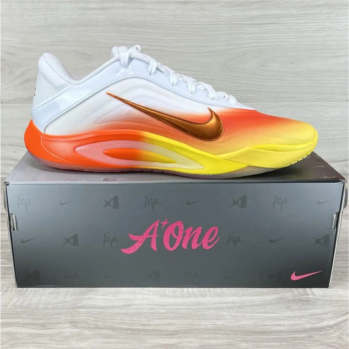 Nike A`one Candy Corn Basketball Shoe FZ8605-103 US Size W 13.5 / Mens 12