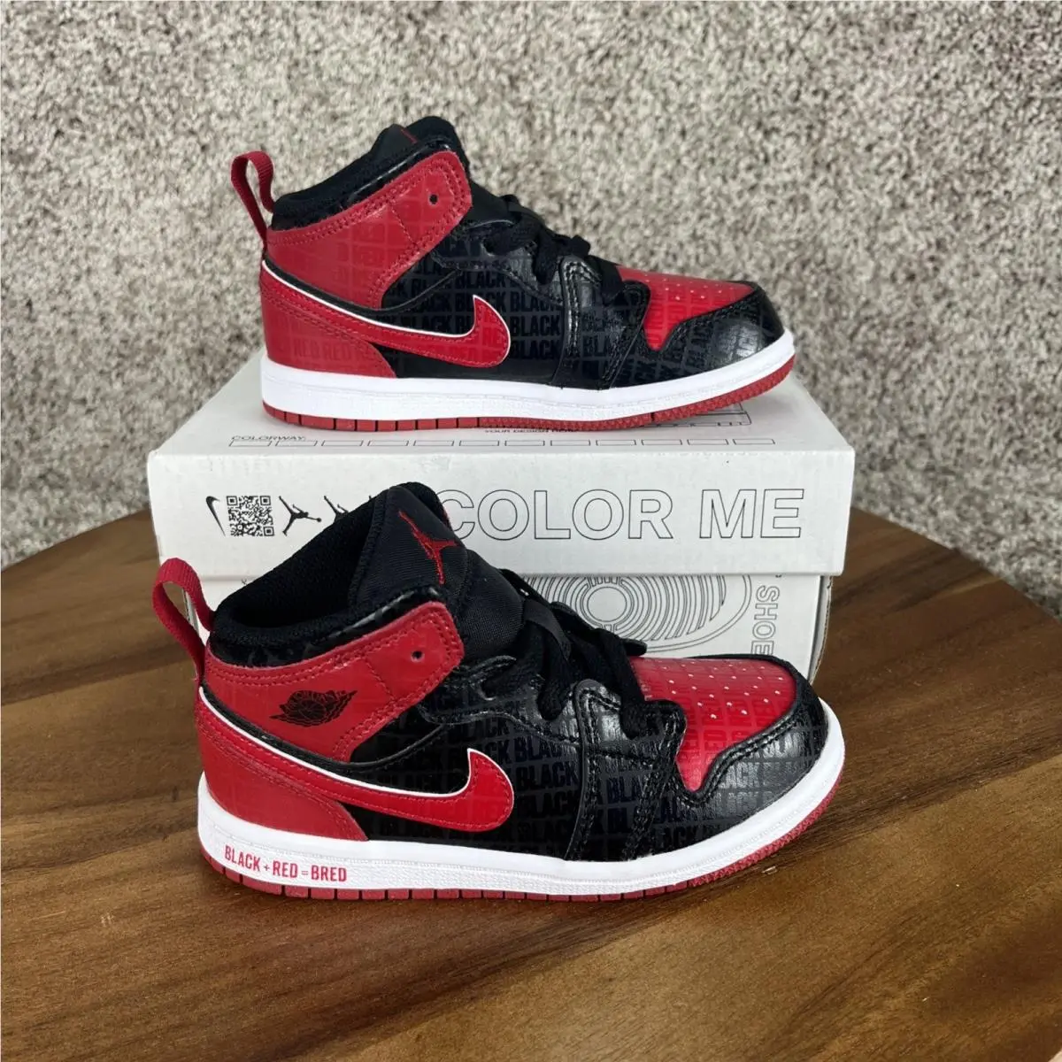 Air Jordan 1 Mid SS TD Bred Black Gym Red White Toddler Size 9c DM9649 001 by Nike