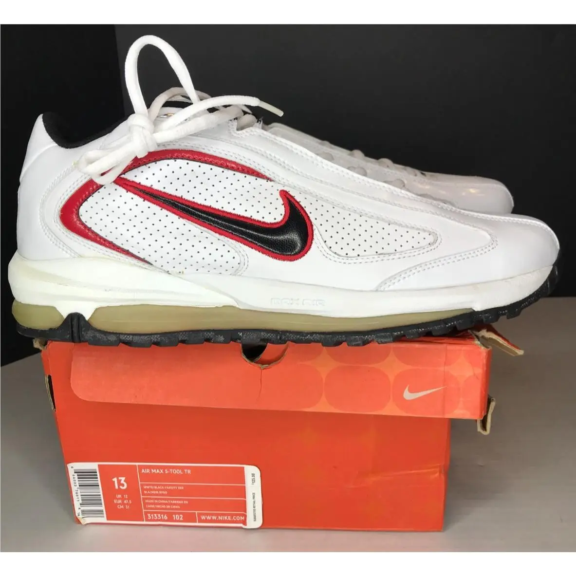 Air Max Classic 5 Tool Trainer White Black Red Size 13 Vtg 2005 313316-102 by Nike