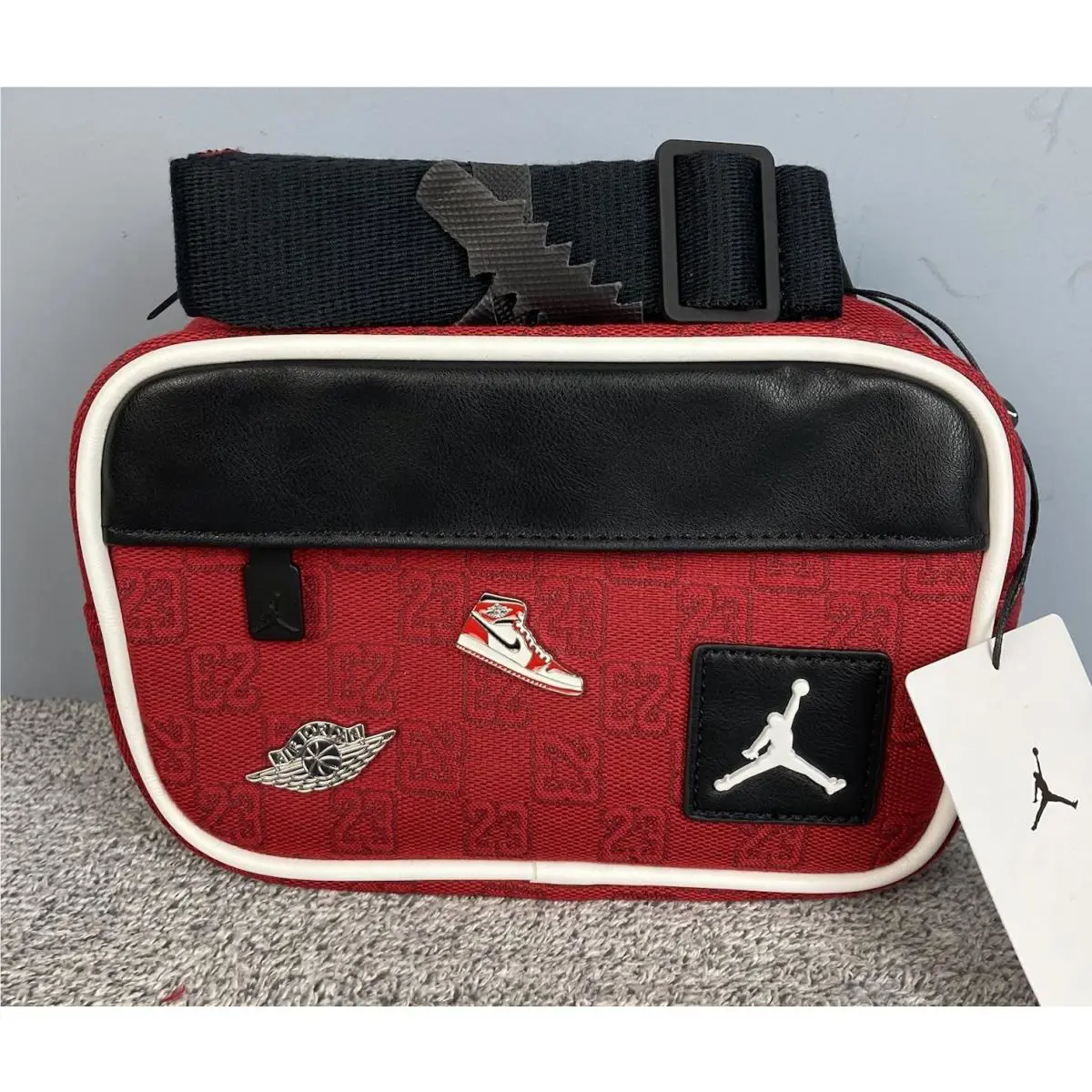 Nike Jordan Monogram Camera Bag 1.5L Varsity Red Black Allover Woven
