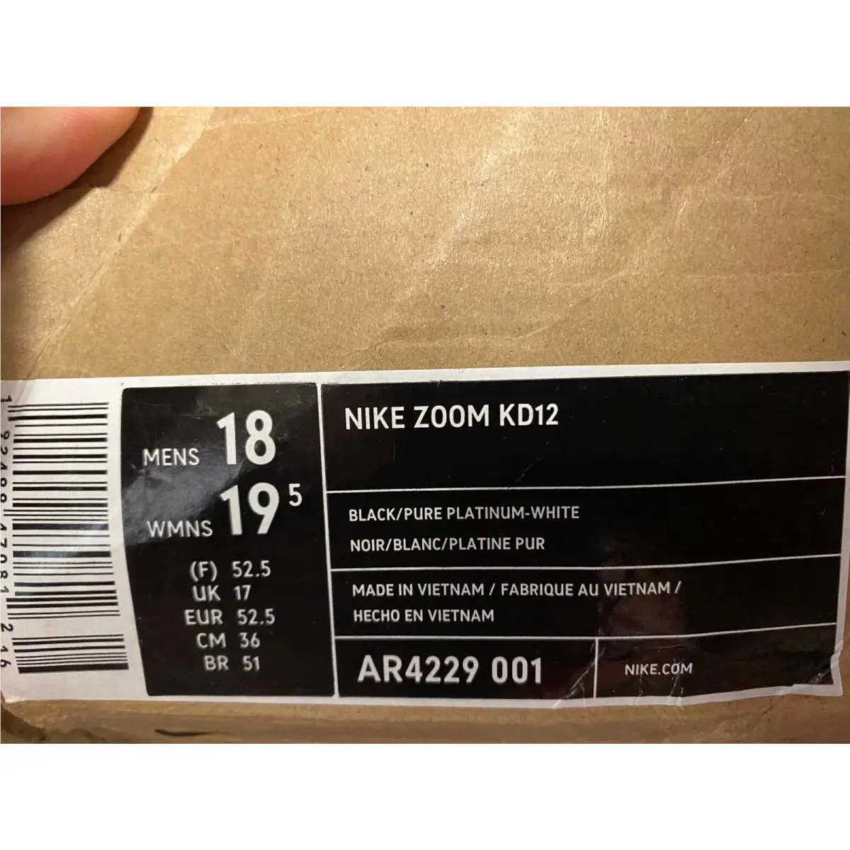 Nike shoes - NIKE KD12 - AR4229 001 - BLACK/PURE PLATINUM-WHITE 9