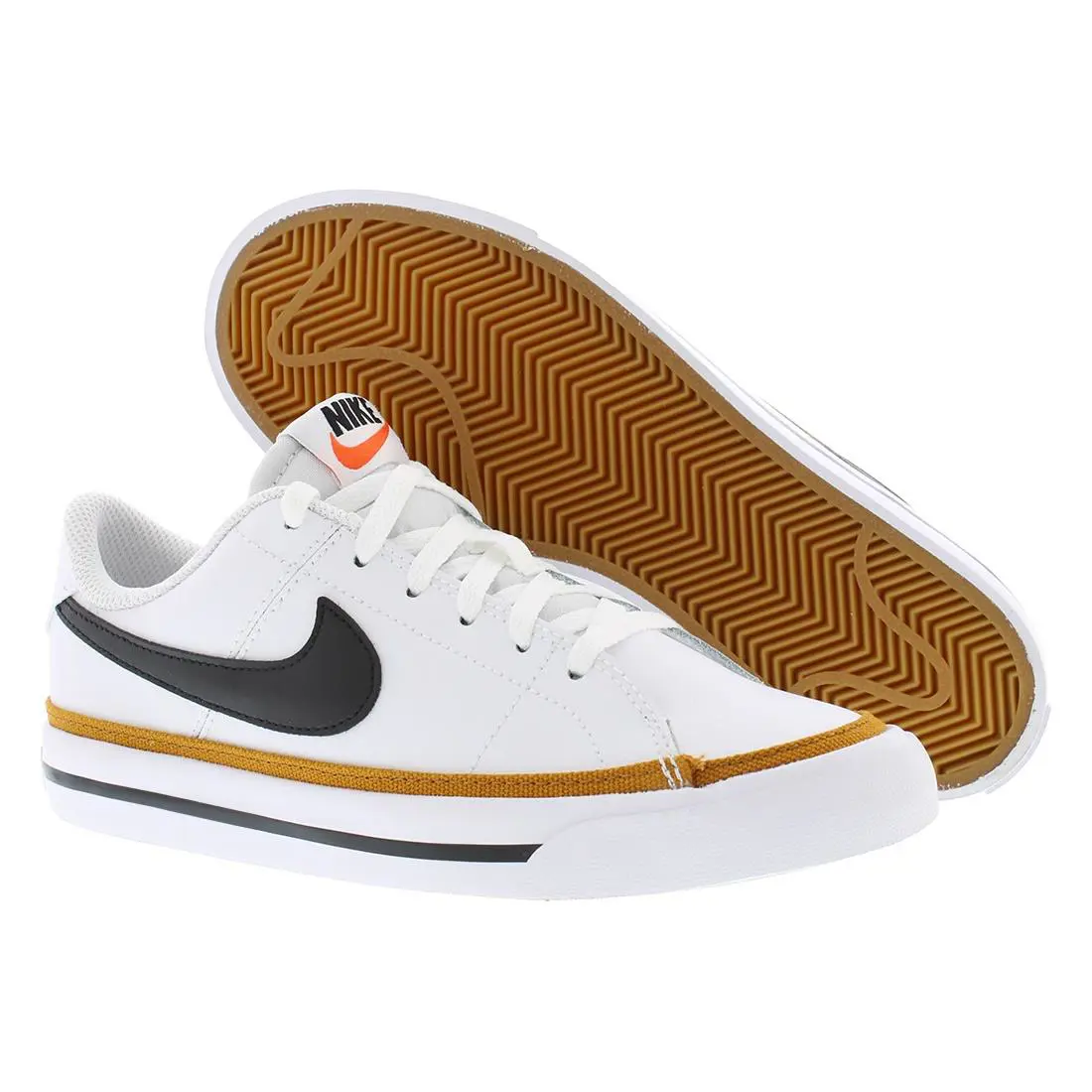 Nike Court Legacy Leather GS Girls Shoes Size 4 Color: White/black/desert Ochre - White, Main: White