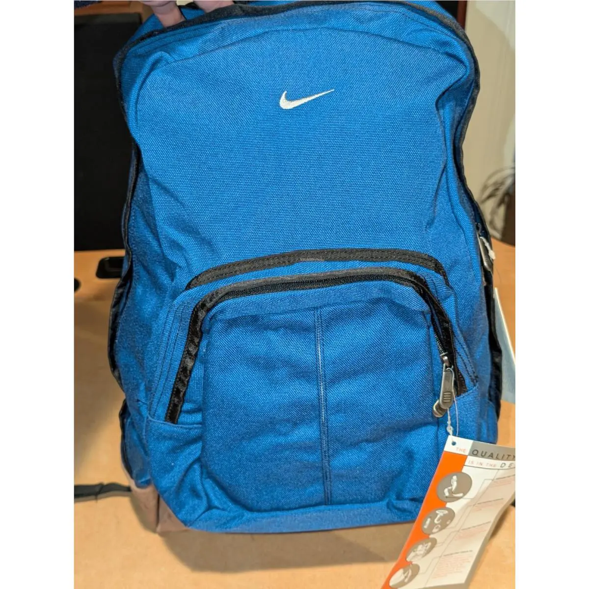 Vintage 90s Nos Nike Deschutz Backpack Blue Leather Bottom Center Swoosh Red Tag