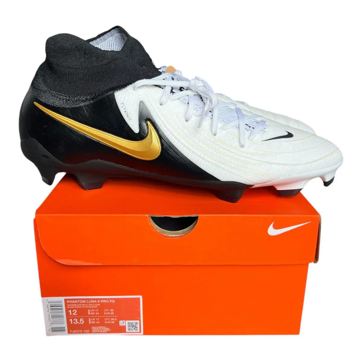 Nike Phantom Luna 2 Pro FG Size 12 Mens Soccer Cleats Black/white FJ2575-100 Nby - Black/White/Gold