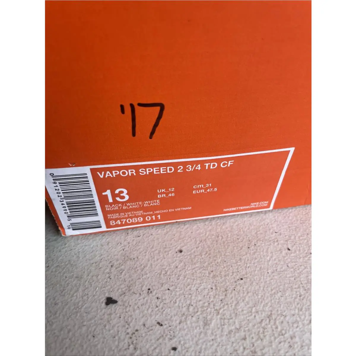Nike shoes - Nike Vapor Speed 2 3/4 TD - 847089-011 - Black (UPC: 091202349905) 5