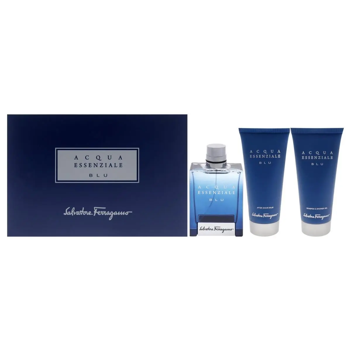 Salvatore Ferragamo Men`s Acqua Essenziale Blu 3pcs Edt Gift Set Fragrances