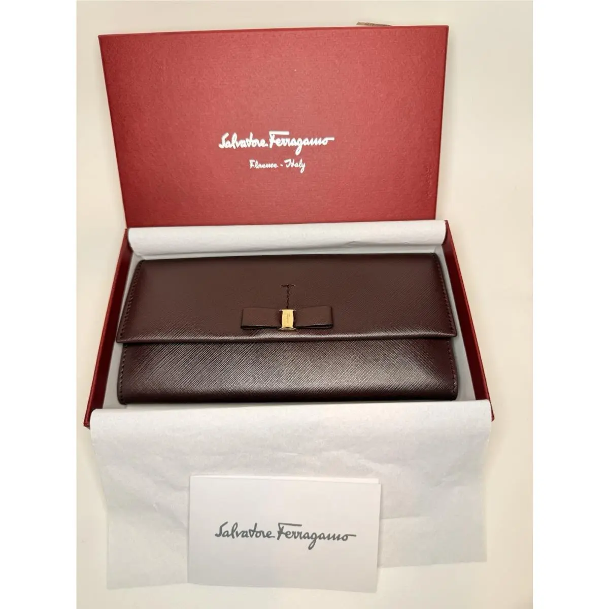 Ferragamo Wallet Maroon with Bow Box